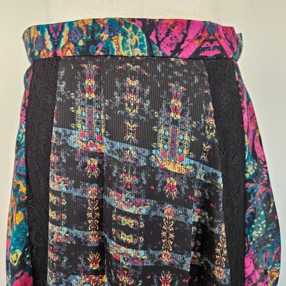 BCBGeneration Asymmetrical Lace Boho Floral Tapestry Sheer Chiffon Maxi Skirt S - Picture 4 of 13